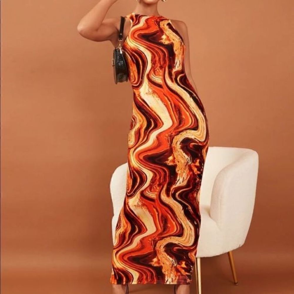 Random Marble Print Cut Out Back Bodycon Dress- NWOT - Picture 3 of 4
